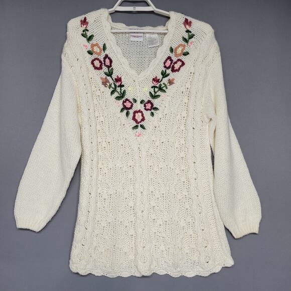 Bobbie Brooks Sweaters - Vintage Bobbie Brooks Cottage Core Hand Knitted Sweater Womens XL Embroidered